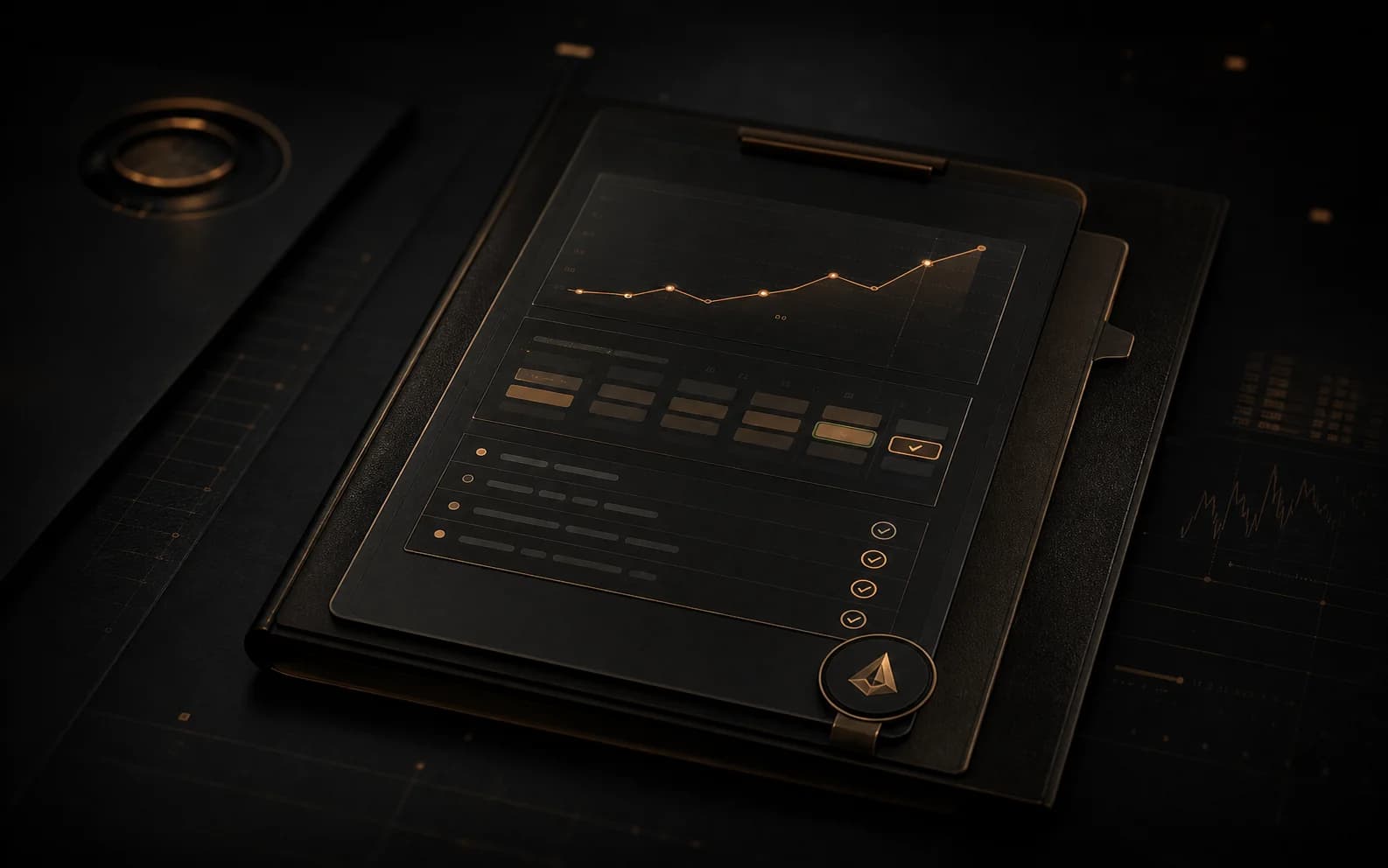 ADVNTG Discovery product image with a premium validation dossier on an obsidian desk